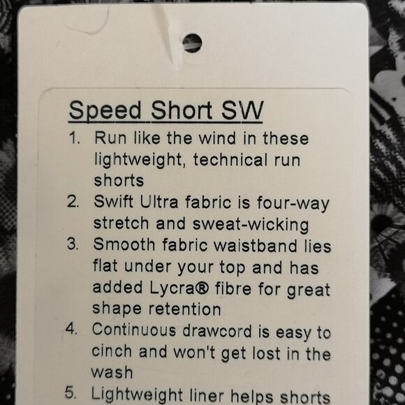 NWT LULULEMON SEAWHEEZE Black White Floral Print Lined Speed Shorts 6 *SE - Picture 8 of 8